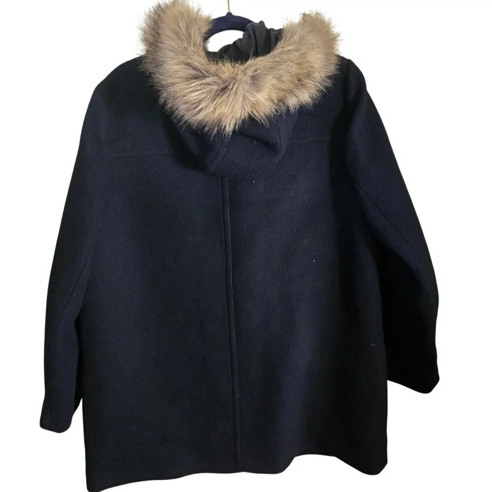 J.Crew Mercantile Vail Parka Hooded Faux Fur Trim Wool Blend Snap Zip Size XL